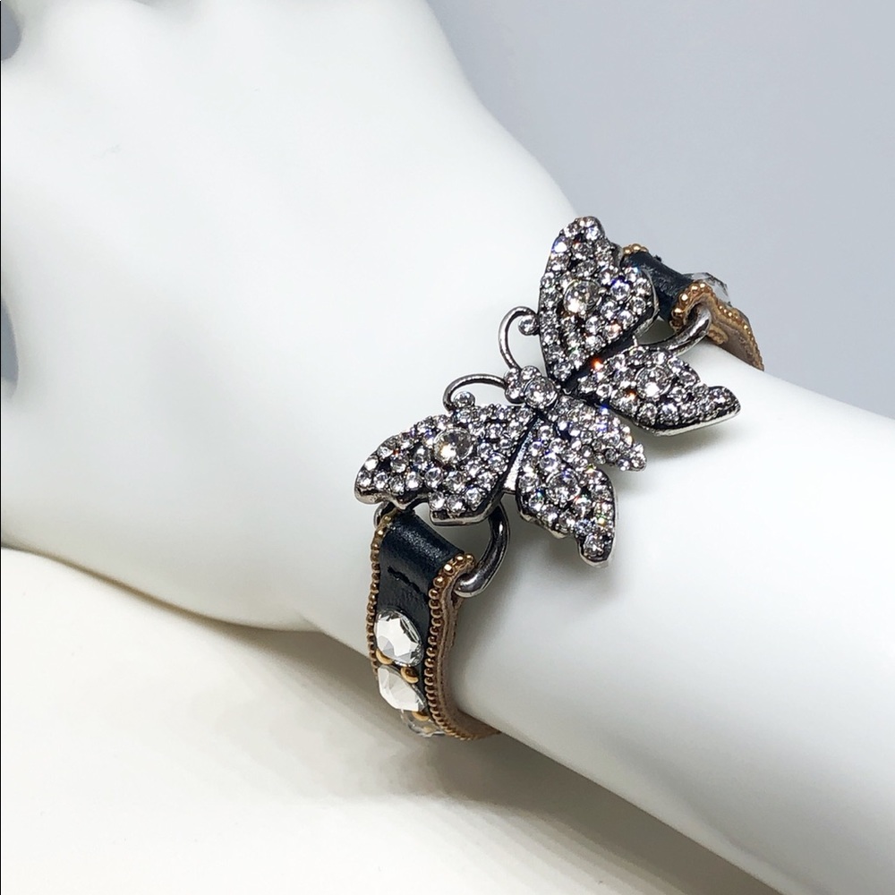 NWT Gucci Crystal Butterfly Leather Bracelet One Size
